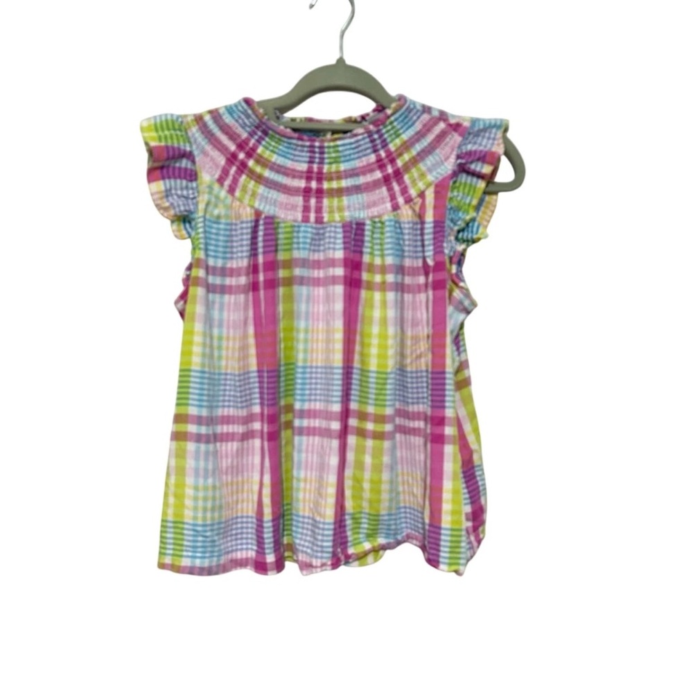 Crown and Ivy Pink Blue Plaid Blouse Size Large